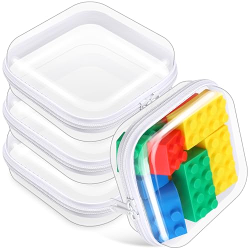 Hoolerry 4 Pcs Hard Clear Zipper Case Makeup Bags Plastic Zipper Pouch Transparent Storage Box Containers for Cosmetics, Snacks, Building Blocks, Puzzles(Clear,5 x 5 x 2 in,White) - color: White, size: 5 x 5 x 2 in