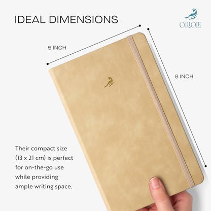 Oriole Vegan Leather Ruled Notebook - Walnut Cream | 176 Pages of Thick Lined Paper | Soft Touch Hardcover Journal (5 x 8 in) with Gold Foil Bird Design & Luxury Gift Box - color: Walnut Cream