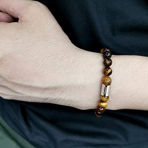 Morchic 8mm Genuine Gemstone Stretch Bracelet for Women Men Unisex, Natural Energy Crystal Stone Beads, Classic Simple Design Cuff Birthday Gift 7.5 Inch - color: Tiger Eye