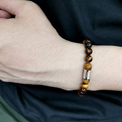Morchic 8mm Genuine Gemstone Stretch Bracelet for Women Men Unisex, Natural Energy Crystal Stone Beads, Classic Simple Design Cuff Birthday Gift 7.5 Inch - color: Tiger Eye