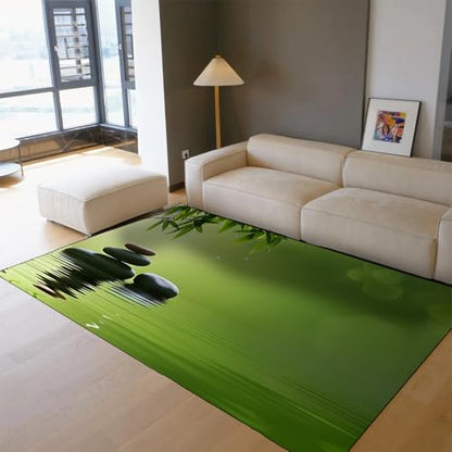 Healing Tranquil Green Carpet Low Pile Dense Pile Zen Decor Area Rugs 5x6 for Home Office Meditation Yoga Floor Mat for Study Room - size: 5' x 6'