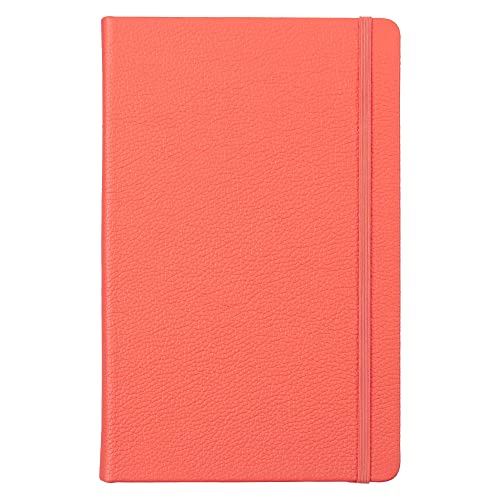 Leather Notebook, Writing Journal, Full-Grain Leather, Narrow Ruled Paper, Notebooks for Work & School, Coral Red (8.4" x 5.4”) - color: Coral Red, size: Large