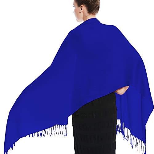 Glory Max Women Large Soft Silky Pashmina Shawl Wrap Scarf in Plain Solid Colors - color: Royal Blue