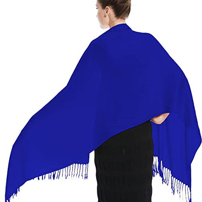 Glory Max Women Large Soft Silky Pashmina Shawl Wrap Scarf in Plain Solid Colors - color: Royal Blue