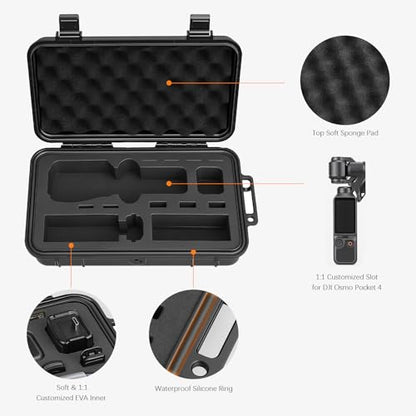 AMAZEAR Waterproof Hard Case Compatible with DJI OSMO Pocket 4 / Xtra Muse, Pocket4 Creator Combo Accessories Small Hard Shell Cover Travel Box for Carrying, Protection, Storage, Organization, Black