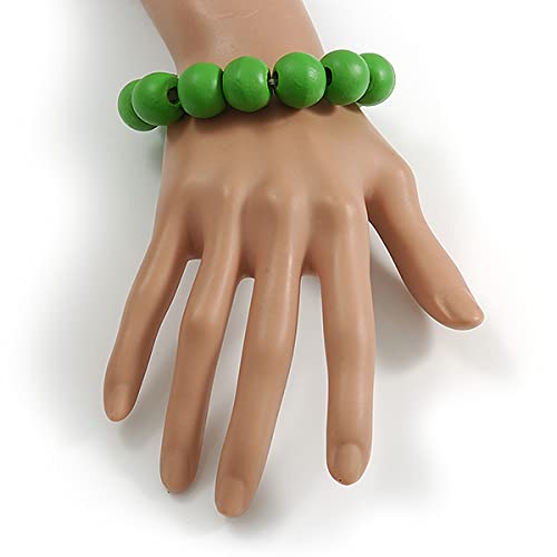 Avalaya Green Painted Round Bead Wood Flex Bracelet - M/L