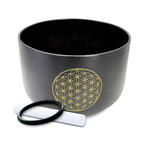 11" C Note Crystal Singing Bowl Black Life of Flower Root Chakra Quartz Singing Bowl Meditation Sound Healing with Suede Striker O-ring - size: 11 inch C NOTE