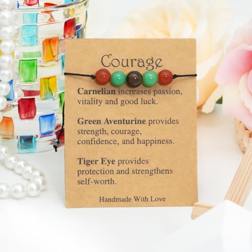 yfstyle Crystal Healing Stones Bracelets for Women & Men - Amethyst Anxiety Protection Bracelets - Natural Gemstones Jewelry Gifts - color: Courage
