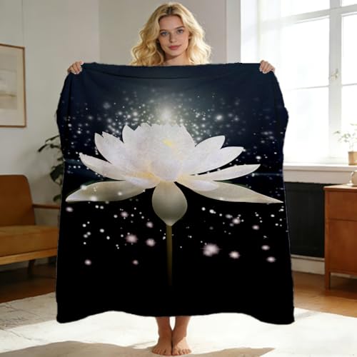 Lotus Throw Blanket Zen Lotus Water Lily Flowers Print Super Soft Warm Cozy Flannel Blanket for Couch Meditation Yoga Bedroom Office Gift for Girls Women 49"x59" - color: Lotus-7, size: 49in x 59in
