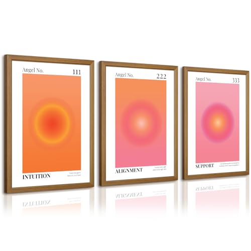 Colorful Angel Number Aura Poster Set of 3 Spiritual Posters Canvas Grainy Gradient Prints Trendy Preppy Wall Art Aesthetic Room Decor Affirmation Inspirational Quotes Wall Art 16x24 Inch Framed - color: Colorful 123 Art - A, size: 24"L x 16"W, style: Fra