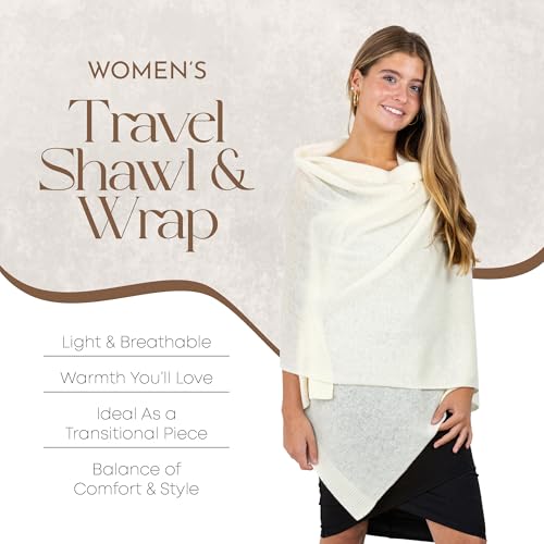 Velanio Cashmere Luxury Knitted Wrap Travel Shawl Scarf, Pashmina Stole, All-Season Scarf for Women Cashmere Wool Blend - color: Spray -White