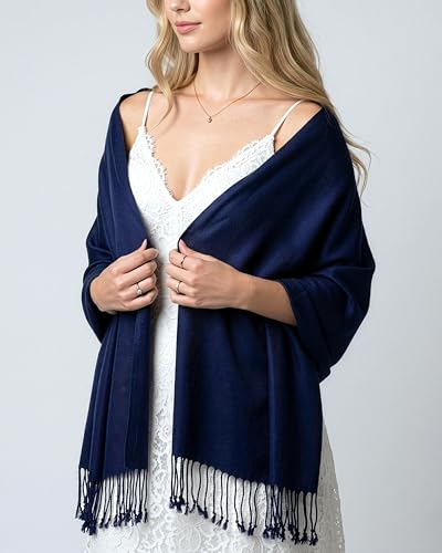 Achillea Lightweight Pashmina Scarf for Women – Soft Silky Shawl Wrap for Evening Dresses, Bridesmaids & Everyday Wear - color: Newport Navy