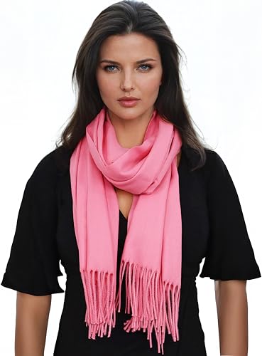 Ocomfly 100% Pashmina Scarf for Women - Premium Womens Scarves - Gift Boxed - Shawls or Wraps - Ultra Soft and Warm - color: Hot Pink