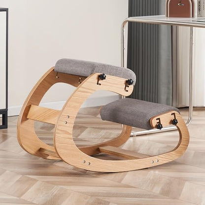 Ergonomic Kneeling Chair, Adjustable Rocking Office Chair Wooden Knee Chair Posture Chair for Home Office Back Pain Relief, Grey - color: Grey