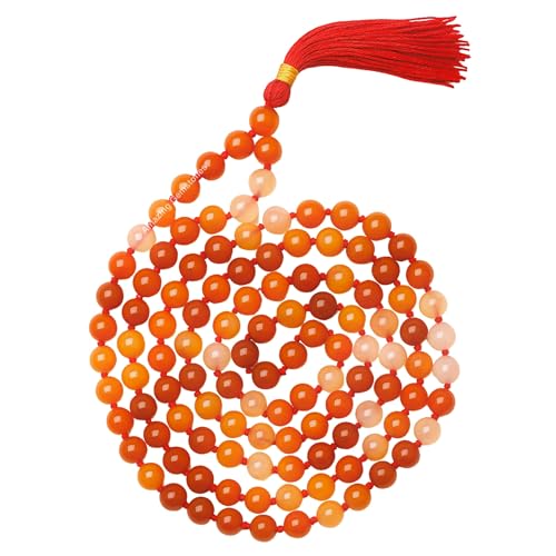 Amazing Gemstone Carnelian Mala Beads - 108 Prayer Beads for Meditation and Mindfulness Practice, Handcrafted Mala Beads with Natural Gemstones for Spiritual Healing and Relaxation (Knotted) - color: Carnelian, style: Knotted