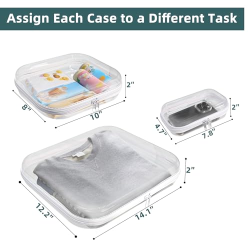 Clear Hard Shell Zipper Cases (3 Packs), Plastic Hard Sided Zippers Pouches Clear Hardshell Pencil Case For Storage, Diaper Bag Organizer Bliss Bins Small/Medium/Large