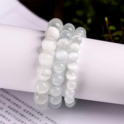 COLORFUL BLING Natural Powerful Selenite Beads Bracelet Healing Crystal Energy Stone Concentration Spirituality Bracelet Health Wealth Handmade Fashion Jewelry Gift for Women