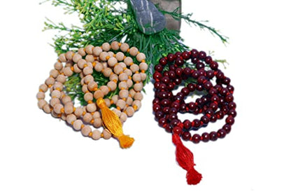 Mala Pack of 2 Rose Wood Mala and Tulsi Mala Beads 108 + 1 | Buddhist Prayer Beads Mala for Jaap and Unique rudraksha mala| knotted prayer beads & Meditation Beads