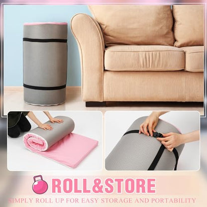 Lyrow 2 Inch 72"x24" Thick Foldable Yoga Mat with Carry Strap, Non-slip Portable Foam Gym Mat for Yoga, Pilates and Stretching - color: Peach Pink