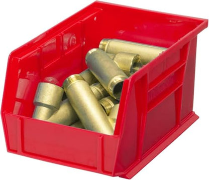 Akro-Mils 30237 AkroBins Plastic Storage Bins, Space-Saving Stackable Bins for Garage, Pantry, Craft Organization, 9" x 6" x 5", Red, 12-Pack - color: Red
