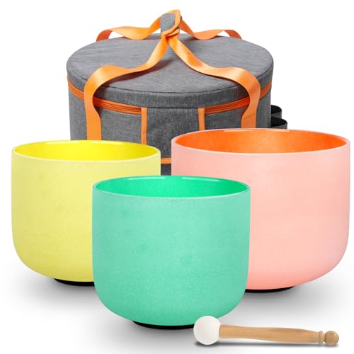 Set of 7 6-12 inch Color Tuned 432hz Quartz Crystal Singing Bowls with Heavy Duty Carrying Cases and Singing Bowl Mallets Multi - color: Set of 7, Colour