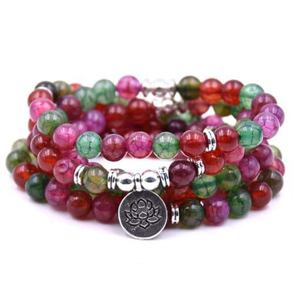 108 Mala Beads Bracelet Necklace - Gemstone Prayer Beads with Lotus Charm for Meditation & Yoga - style: Rainbow Tourmaline