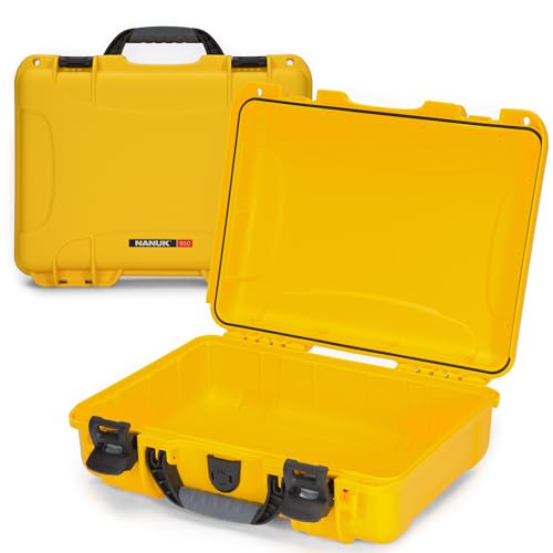 NANUK 910 Empty Waterproof Hard Case – 14.3” x 11.1” x 4.7”, Protective Case for Gear – Impact-Resistant, Dustproof, Airline Carry-On Approved – Made in Canada, Yellow - color: Yellow, style: Empty
