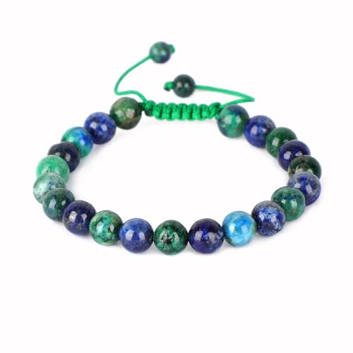 AD Beads Unisex 8mm Gemstone Bracelets Healing Macrame Adjustable 7-9 Inches || wear this healing natural gemstone bracelet help to erase your pain and fear || recover your energy||| - color: Lazuli Chrysocolla