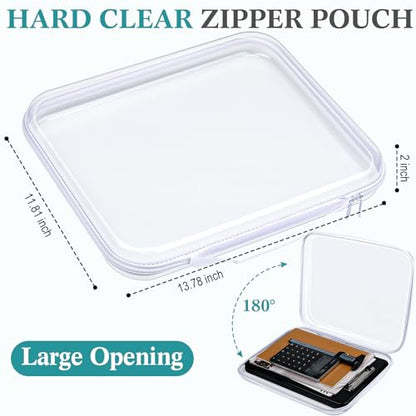 Sanwuta 4 Pcs Clear Hard Zipper Case with Handle Office Storage Cases Hard Plastic Pouches Transparent Bins for Crafts, Snacks, Cosmetics, Puzzles(13.8 x 11.8 x 2 Inches,White) - size: 13.8 x 11.8 x 2 Inches