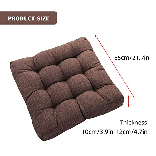 kingsea Floor Pillow Cushion,Square Cotton Linen Floor Cushion 21" x 21" Chair Pad Cushions Meditation Pillow,for Balcony Bedroom Tatami Living Room Sofa Balcony Outdoor (Coffee)