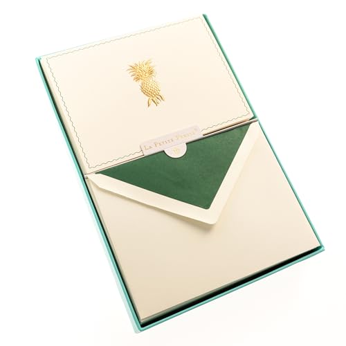 Graphique Pineapple Designer Cards Luxe Collection, Gold Foil Embossed Stationery Boxed Set, 10 Blank Cards with 11 Envelopes, All Occasion Greetings, 5.25" x 3.8" - color: Pineapple