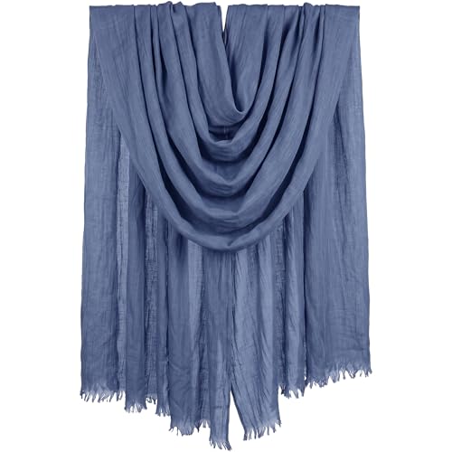 Women Summer Scarfs Large Long Lightweight Linen Beach Gauze Shawl Wrap 75”×43” - color: Blue Grey