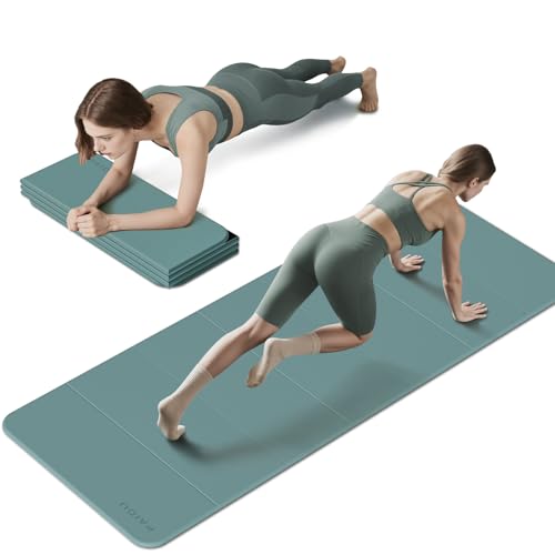 PAIDU Foldable Fitness Yoga Mat | 2/5" (10MM) Extra Thick | SGS Certified Non-Slip TPE | 75x26" Extra Long-Wide | Portable & Easy Store | for Yoga, Pilates, Home Gym & Full-Body Workouts - color: Emerald Green+Black