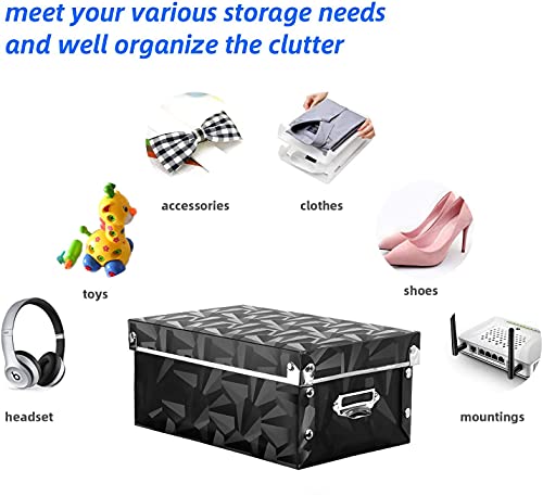 XUCHUN Foldable Storage Boxes with Lids 3 Pack Plastic Collapsible Storage Bins with Handles for Clothes, Cosmetic,Books - color: Black 3 pcs