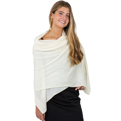 Velanio Cashmere Luxury Knitted Wrap Travel Shawl Scarf, Pashmina Stole, All-Season Scarf for Women Cashmere Wool Blend - color: Spray -White