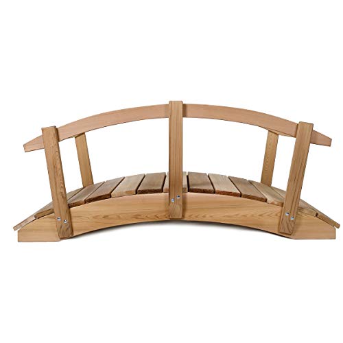 All Things Cedar FB96-R Garden Bridge with Side Rails | 8-Ft Cedar Wood Bridge for Gardens, Backyards & Streams | Easy to Assemble & Made from Untreated Western Red Cedar | 94x38x36 - size: 8-Ft Bridge & Rails
