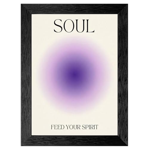 Framed Wall Art Soul Aura Minimalist Poster with Black Frame, Feed Your Spirit Zen Spiritual Decor, Lavender Gradient Abstract Art Print, Ready to Hang Contemporary Artwork - 12x16 Inch - color: 2 Framed Version, size: 16"L x 12"W