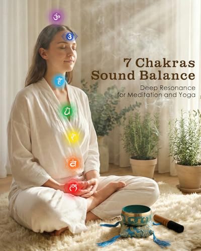 Tibetan Singing Bowls – Hand-Hammered in Nepal, Authentic Meditation Sound Bowls for Yoga, Chakra Healing, Mindfulness & Spiritual Self-Care Gifts for Women - color: Blue(Lotus)