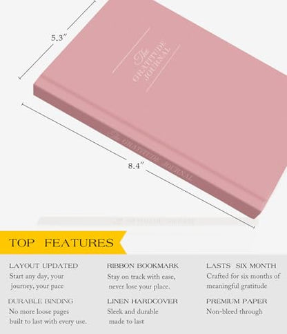 The Original Gratitude Journal with Inspiring Prompts & Quotes for Mindfulness, Reflection & Personal Growth - Daily Wellness Journal for Men & Women - Luxurious Linen Pink Cover - color: Pink