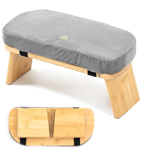 Meditation Bench, Bamboo Meditation Stool, Folding Kneeling Meditation Bench, Seiza Prayer Bench, Prayer Bench with Meditation Cushion, Kneeling Stool(Grey) - color: Grey