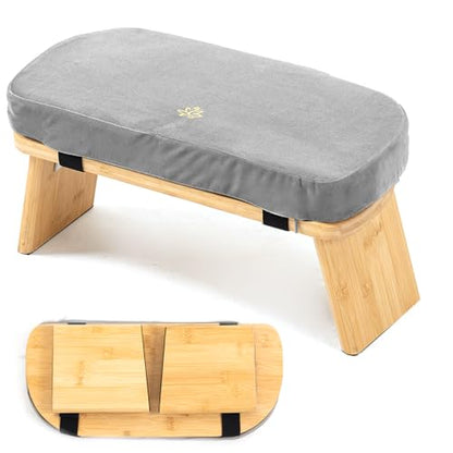 Meditation Bench, Bamboo Meditation Stool, Folding Kneeling Meditation Bench, Seiza Prayer Bench, Prayer Bench with Meditation Cushion, Kneeling Stool(Grey) - color: Grey