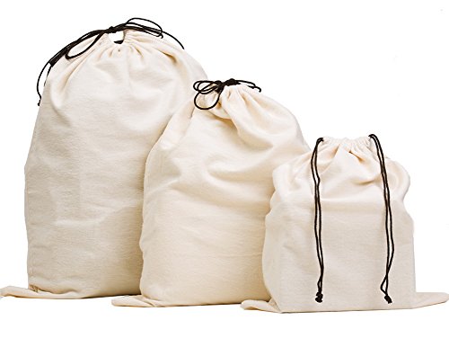 MISSLO Set of 3 Cotton Breathable Dust-proof Drawstring Storage Pouch Bag