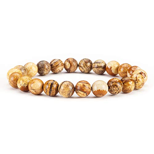 Cherry Tree Collection Gemstone Beaded Stretch Bracelet 8mm Round Beads 7" - color: Picture Jasper