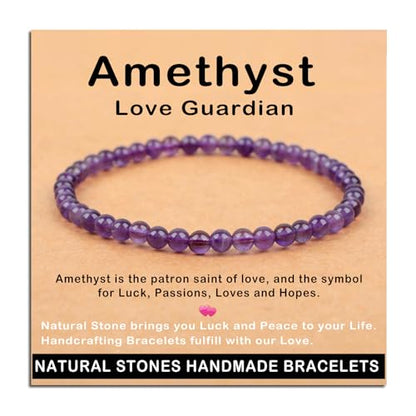 AD Beads Handmade Gemstone Stretch Elastic Bracelet Crystal Healing Reiki Nature's Beauty and Spiritual Essence Unisex - color: Amethyst (Love Guardian), size: 4mm