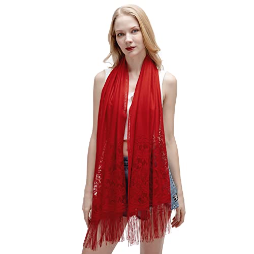 RIIQIICHY Shawls and Wraps for Evening Dresses Scarfs for Women Pashmina Wedding Formal Shawl - color: Red
