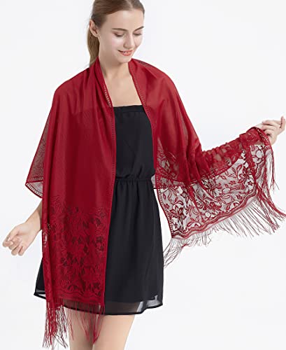 RIIQIICHY Shawls and Wraps for Evening Dresses Scarfs for Women Pashmina Wedding Formal Shawl - color: Burgundy