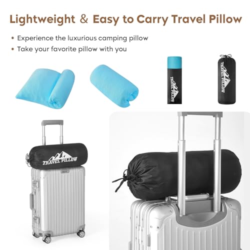 Small Shredded Memory Foam Pillow, Camping Pillow Travel Pillow - Compressible Medium Firm, Breathable Cover, Ideal Backpacking Hiking, Airplane and Car (Sky Blue, M) - color: Sky Blue, size: M-17.7 X 13.8 Inch
