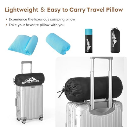 Small Shredded Memory Foam Pillow, Camping Pillow Travel Pillow - Compressible Medium Firm, Breathable Cover, Ideal Backpacking Hiking, Airplane and Car (Sky Blue, L) - color: Sky Blue, size: L-23 X 16 Inch