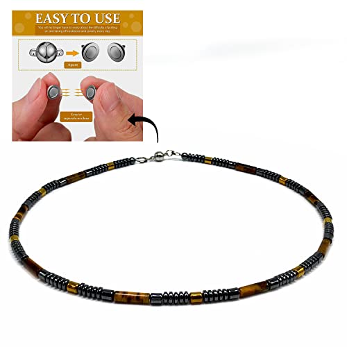 Healing Stress Anxiety Meditation Grounding Energy Gemstone Necklace Series - color: Tiger Eye & Hematite -4 mm- Stone Tube Beads