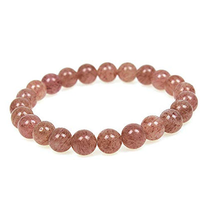 MJDCB Featured Men Women 8mm Beads Bracelet Elastic Natural Stone Yoga Bracelet Bangle 6.7" - color: Strawberry Quartz
